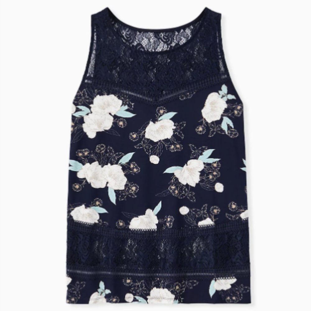 Torrid Blue Floral Lace Sleeveless Tank Top